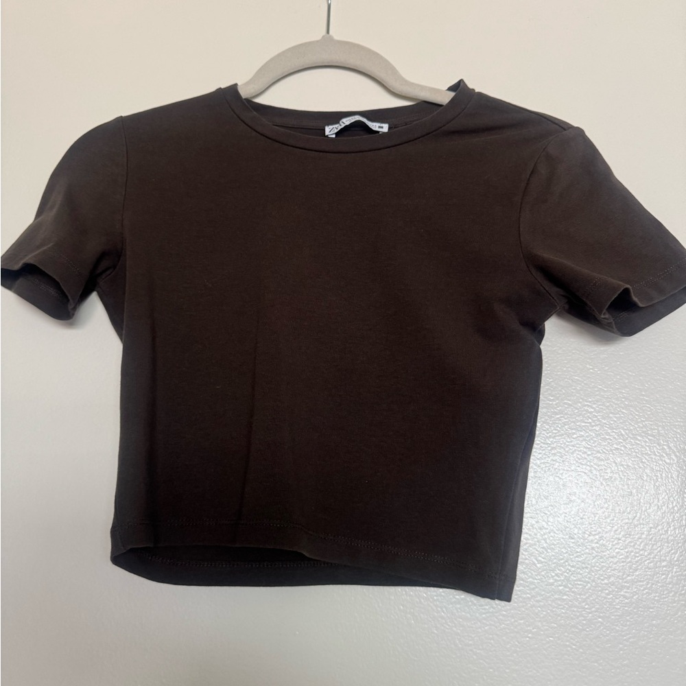 Brown Cropped T-Shirt ShortSleeve